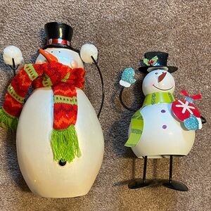 Set 2 Metal Snowmen Holiday Winter Indoor Decor Decorations